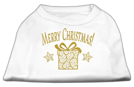 Golden Christmas Present Dog Shirt White XXL